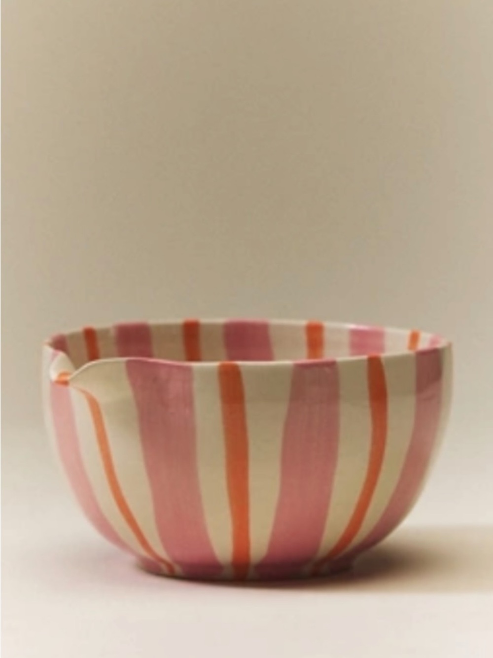 Anthropologie Matcha Bowl Hand-Painted Pink and Orange Striped Ceramic Bowl